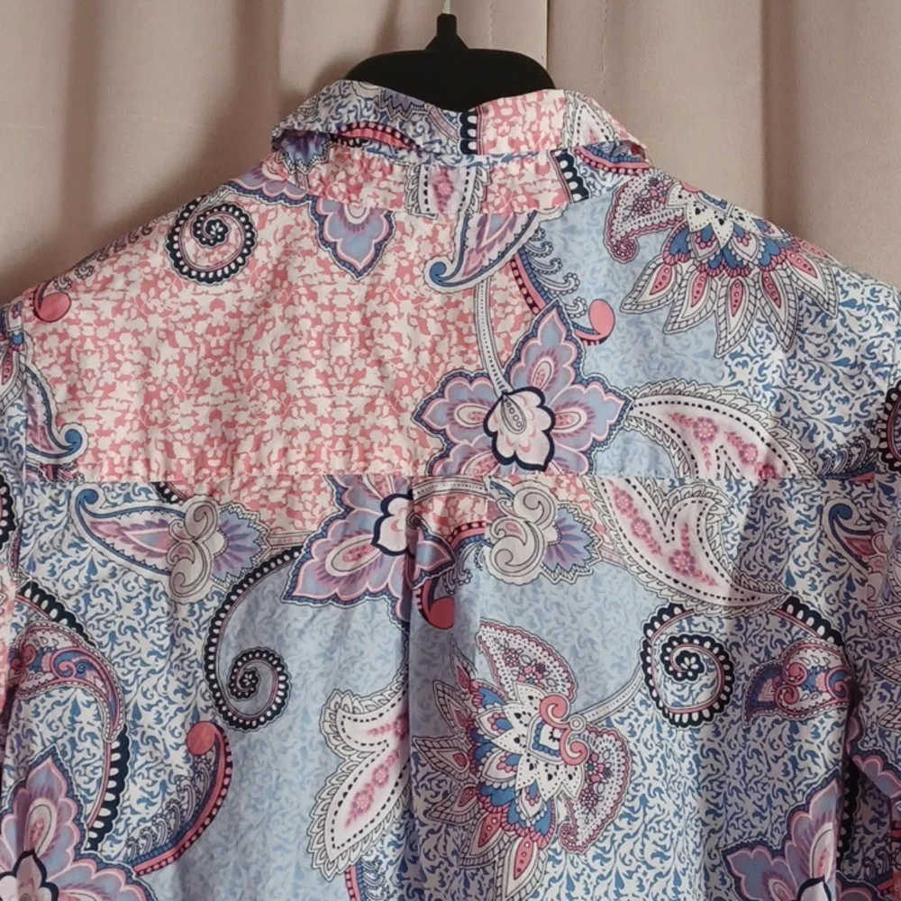 Charter Club Shirt Shop Relaxed Fit Cotton Paisley Button Front Top